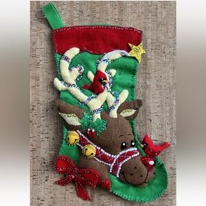 Dimensions Reindeer Christmas Felt Stocking 18”